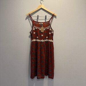 NATURAL LIFE Boho Floral Mini Dress | Cottagecore Embroidered Lace Sundress M